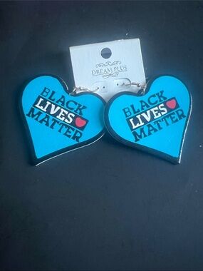 Black Lives Matter Heart Earrings - Turquoise & Black